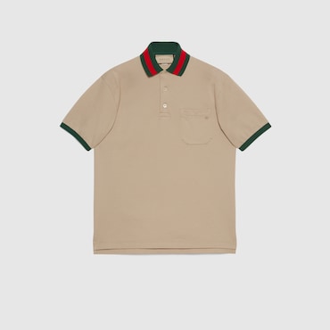 GUCCI Cotton Piquet Polo With Web Collar, Size L