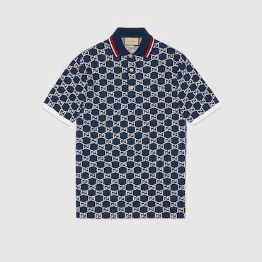 GUCCI GG Cotton Jersey Jacquard Polo Shirt, Size L