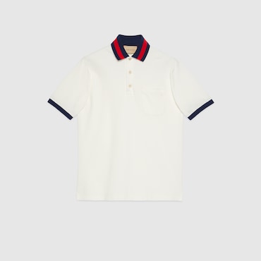 GUCCI Cotton Piquet Polo With Web Collar, Size XS