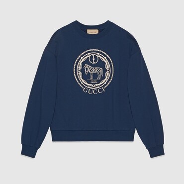 GUCCI Cotton Jersey Sweatshirt With Embroidery, Size M