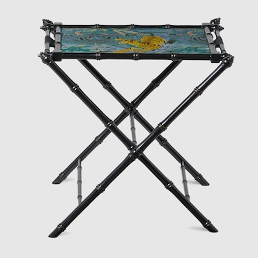 GUCCI Wood Folding Tray With Tiger Jacquard