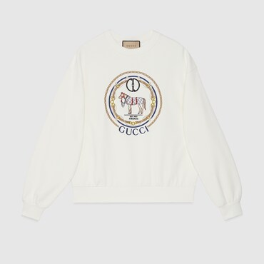 GUCCI Cotton Jersey Sweatshirt With Embroidery, Size M