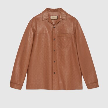 GUCCI GG Embossed Leather Shirt, Size 52 IT