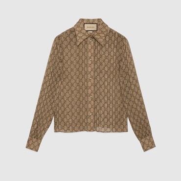 GUCCI GG Damier Print Silk Shirt, Size 46 IT