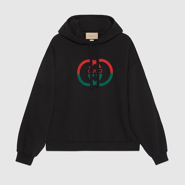 GUCCI Cotton Jersey Printed Hooded Sweatshirt, Size L