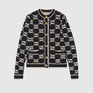 GUCCI GG Wool Bouclé Jacquard Cardigan, Size M