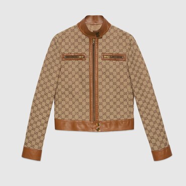 GUCCI GG Canvas Jacket With Leather Trim, Size 36 IT