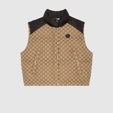 GUCCI GG Cotton Canvas Puffer Vest, Size 42 IT
