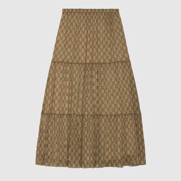 GUCCI GG Damier Print Silk Skirt, Size 46 IT
