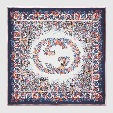 GUCCI Interlocking G Floral Print Silk Carré