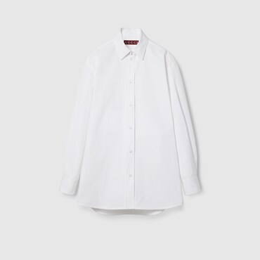 GUCCI Cotton Poplin Shirt With Ribbon Tie, Size 44 IT