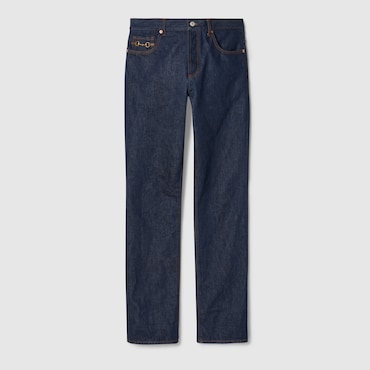 GUCCI Denim Trousers With Horsebit, Size 41