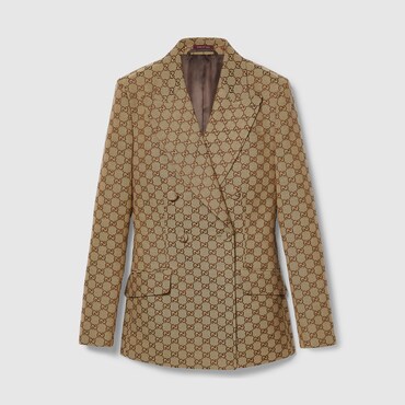 GUCCI Double-breasted GG Canvas Jacket, Size 46 IT