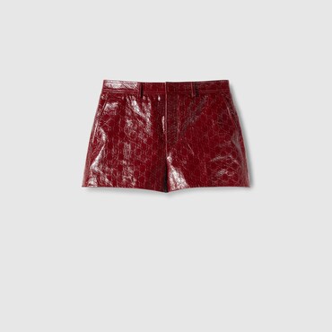 GUCCI GG Embossed Shiny Leather Shorts, Size 40 IT