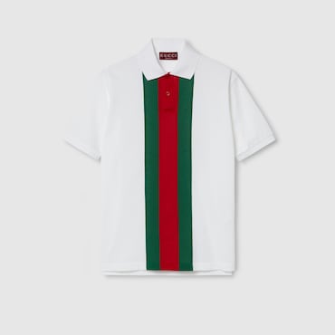 GUCCI Cotton Polo Shirt With Web, Size M