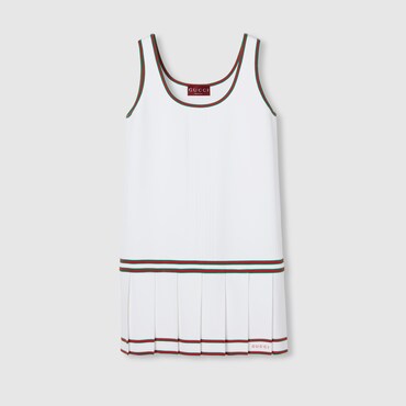 GUCCI Pleated Dress With Web Trim, Size S