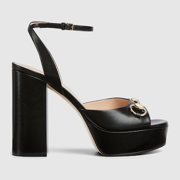 GUCCI Women's Horsebit Platform Sandal, Size 37.5 IT, Black