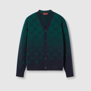 GUCCI GG Degradé Wool Jacquard Cardigan, Size S