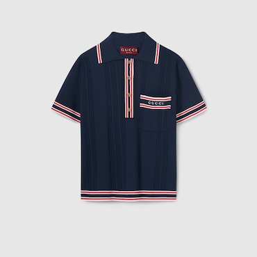 GUCCI Polo Top With Striped Trim, Size XXL