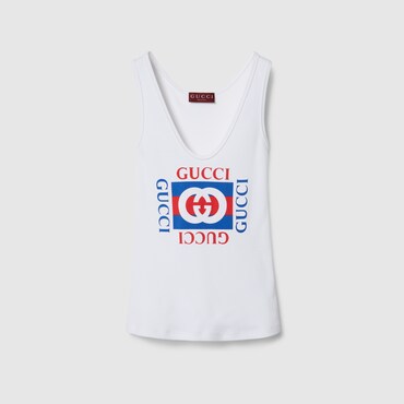 GUCCI Rib Cotton Tank Top With Print, Size XL