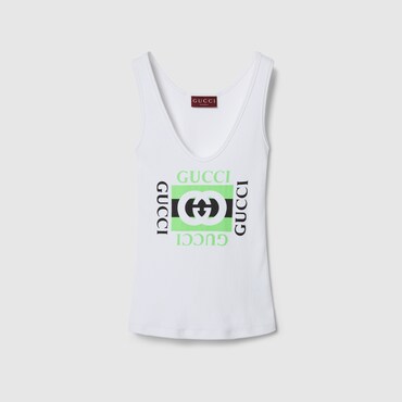 GUCCI Rib Cotton Tank Top With Print, Size XS