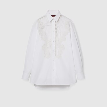 GUCCI Cotton Poplin Shirt With Embroidery, Size 38 IT