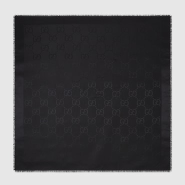 GUCCI GG Jacquard Silk Wool Shawl