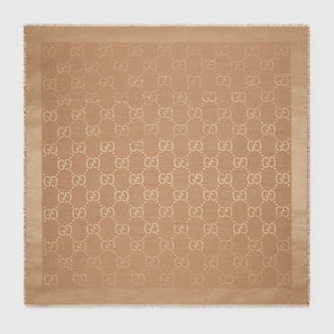 GUCCI GG Jacquard Silk Wool Shawl