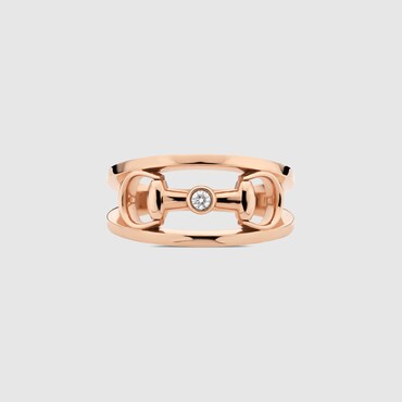 GUCCI 18k Horsebit Wide Diamond Ring