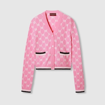 GUCCI Cotton Cardigan With GG Intarsia, Size XS