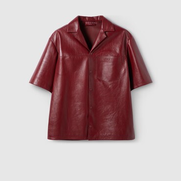 GUCCI Leather Shirt With Detail, Size 48 IT