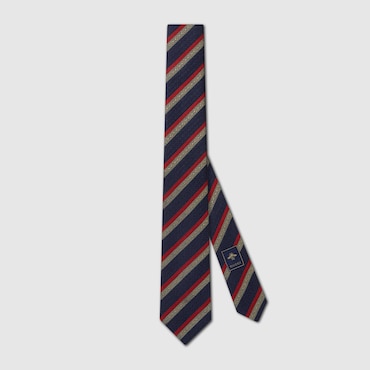 GUCCI Horsebit Striped Silk Jacquard Tie