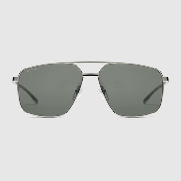 GUCCI Men's Navigator Frame Sunglasses, Silver