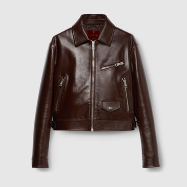 GUCCI Leather Biker Jacket With Debossing, Size 38 IT