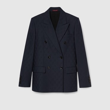 GUCCI Double-breasted GG Wool Jacket, Size 46 IT