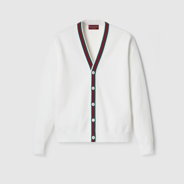 GUCCI Cotton Knit Cardigan With Web, Size S