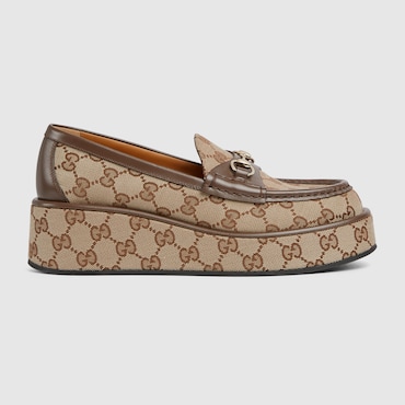 GUCCI Women's Horsebit Wedge Loafer, Size 39.5 IT, Beige