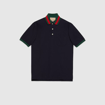 GUCCI Cotton Piquet Polo With Web Collar, Size S