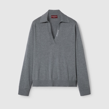 GUCCI Extra Fine Wool Polo Top, Size M