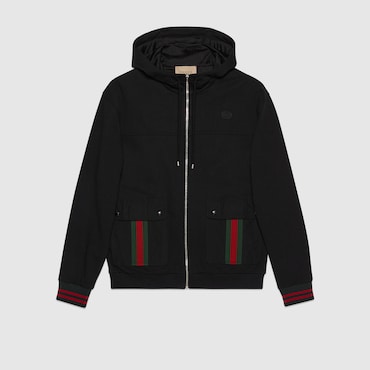 GUCCI Cotton Jersey Hooded Jacket With Web, Size XL