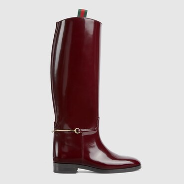 GUCCI Women's Slim Horsebit Boot, Size 38 IT, Bordeaux