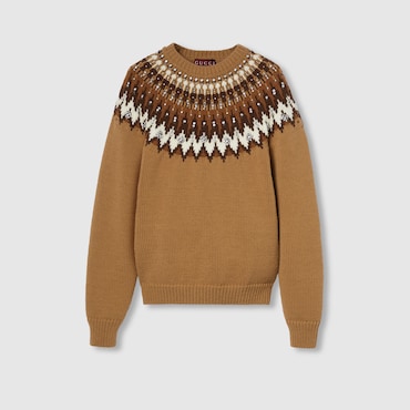 GUCCI Norwegian Wool Jacquard Sweater, Size XL