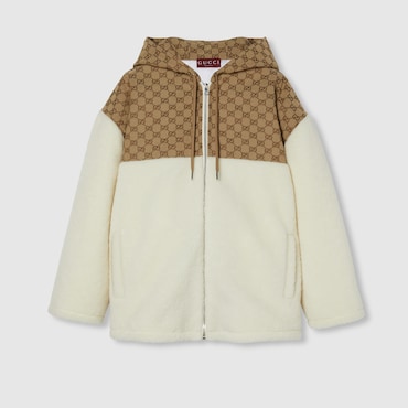 GUCCI GG Intarsia Wool Fleece Zip Jacket, Size S