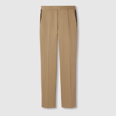 GUCCI Cotton Gabardine Pant With Web, Size 56