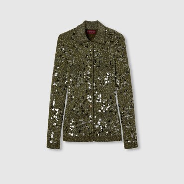 GUCCI Tweed Blend Polo Cardigan, Size XL