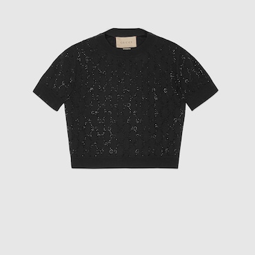 GUCCI Fine Wool GG Crystal Top, Size XL