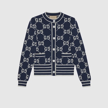 GUCCI GG Cotton Jacquard Cardigan, Size M