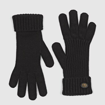 GUCCI Wool Cashmere Gloves With Double G, Size S