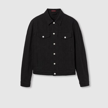 GUCCI GG Denim Jacquard Jacket, Size 56 IT