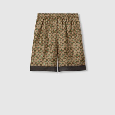 GUCCI GG Horsebit Print Silk Twill Short, Size 50